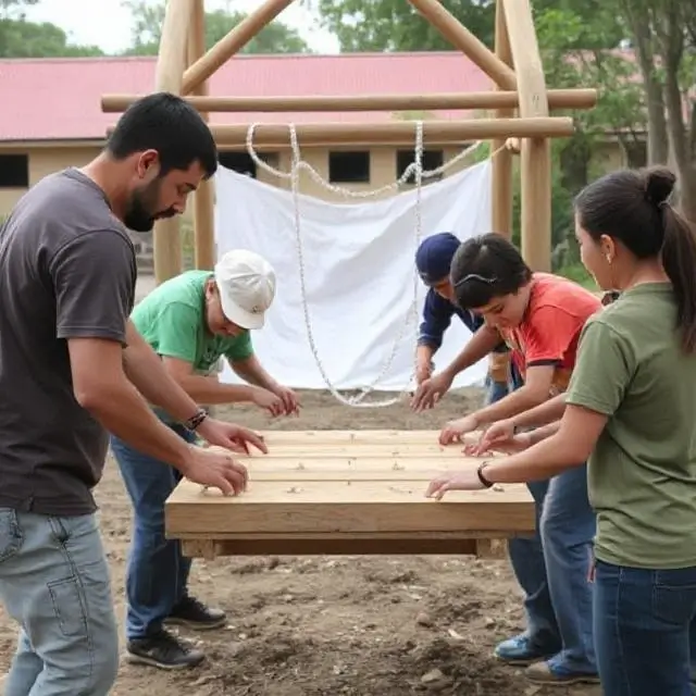Team helping to build a playground for a local school