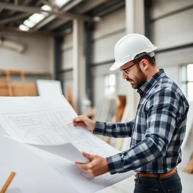 Architect reviewing blueprints