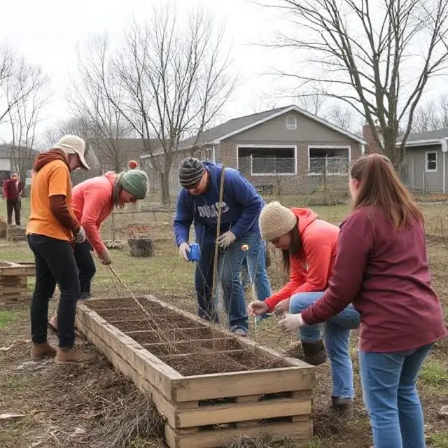 Volunteers working on a community project