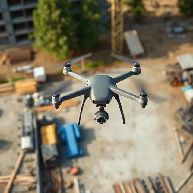 Drone flying over a construction site